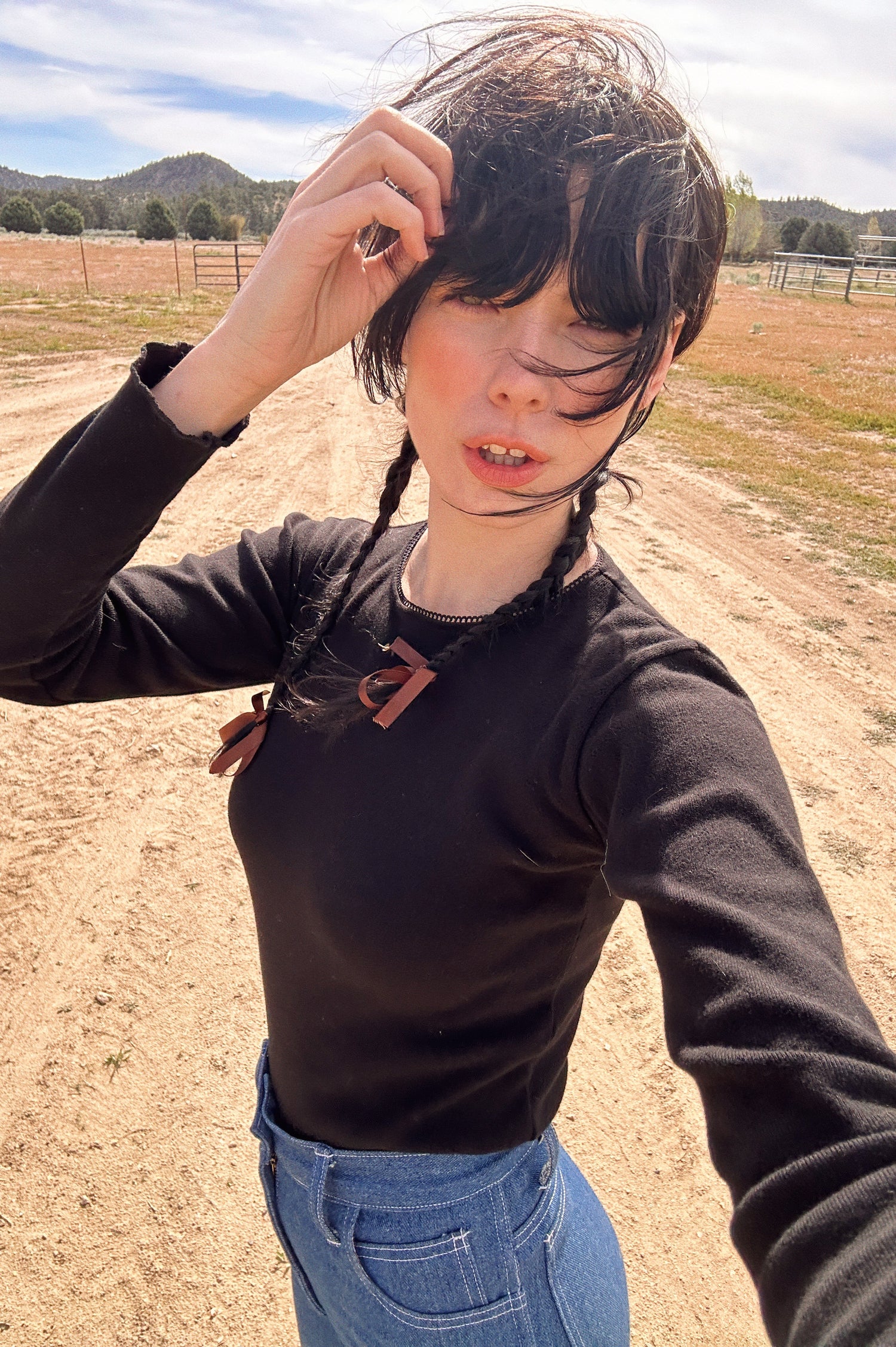 Pointelle Rosie Tee Black