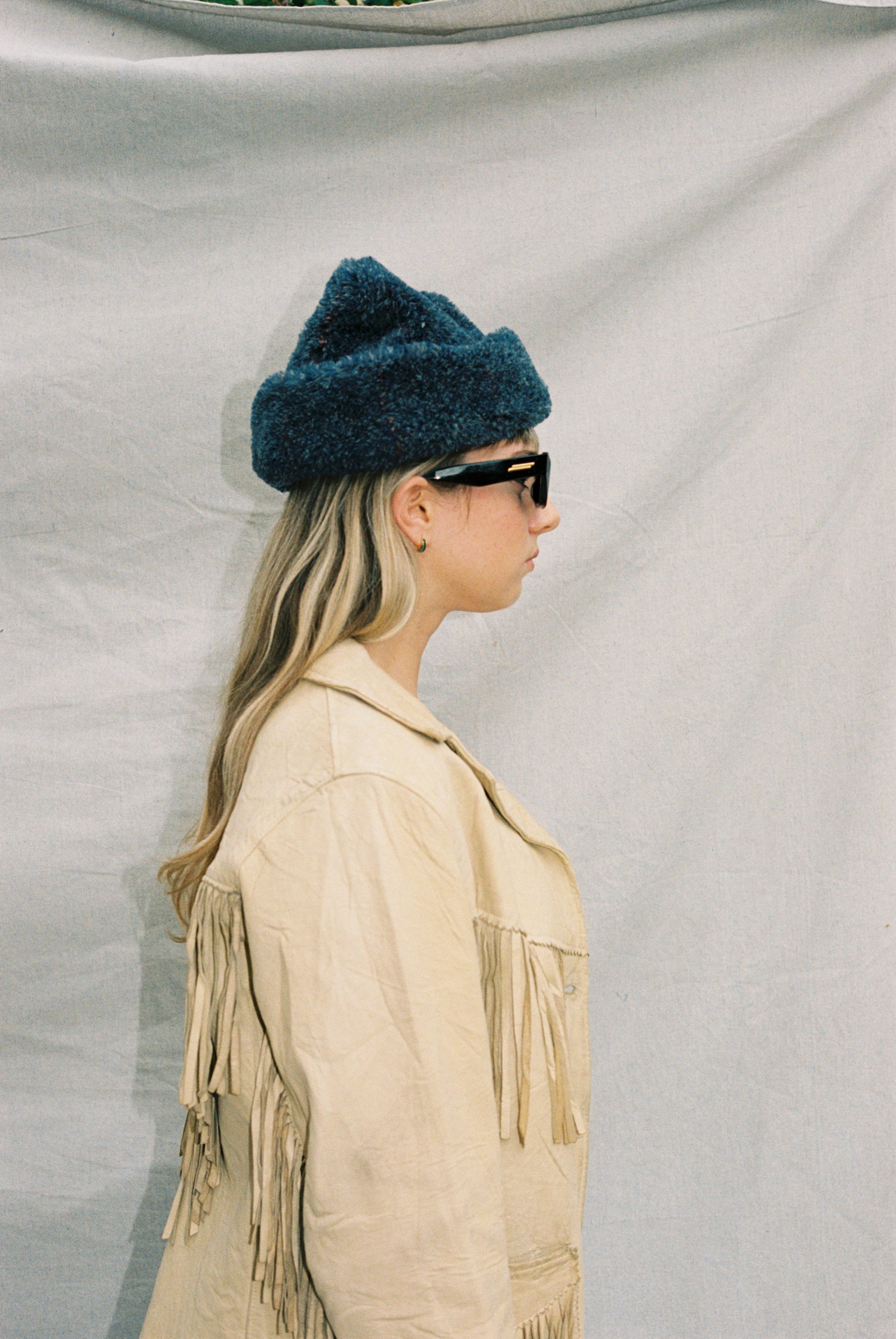 Faux Fur Hat- Marled Denim