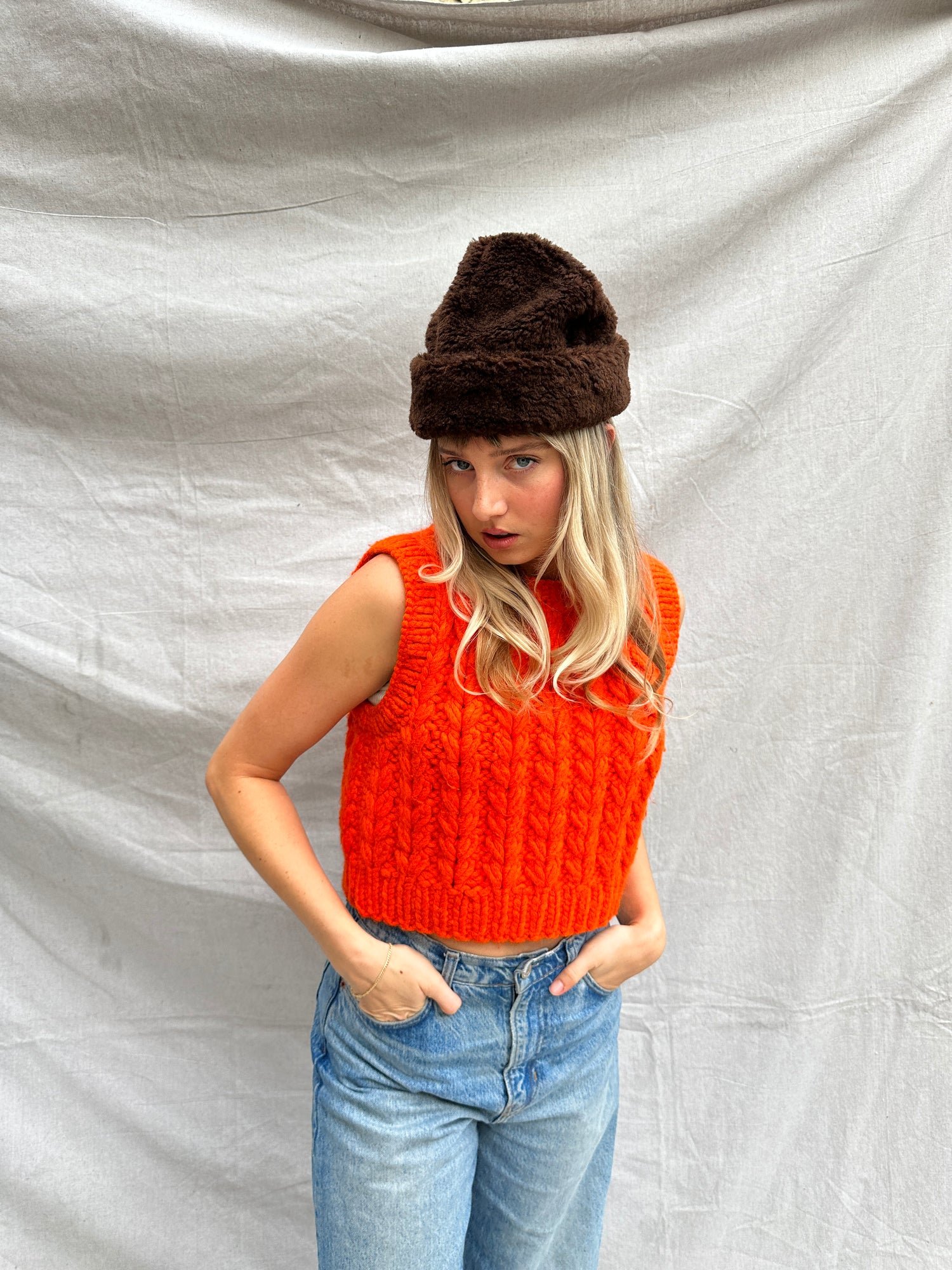 Faux Fur Hat- Teddy Brown