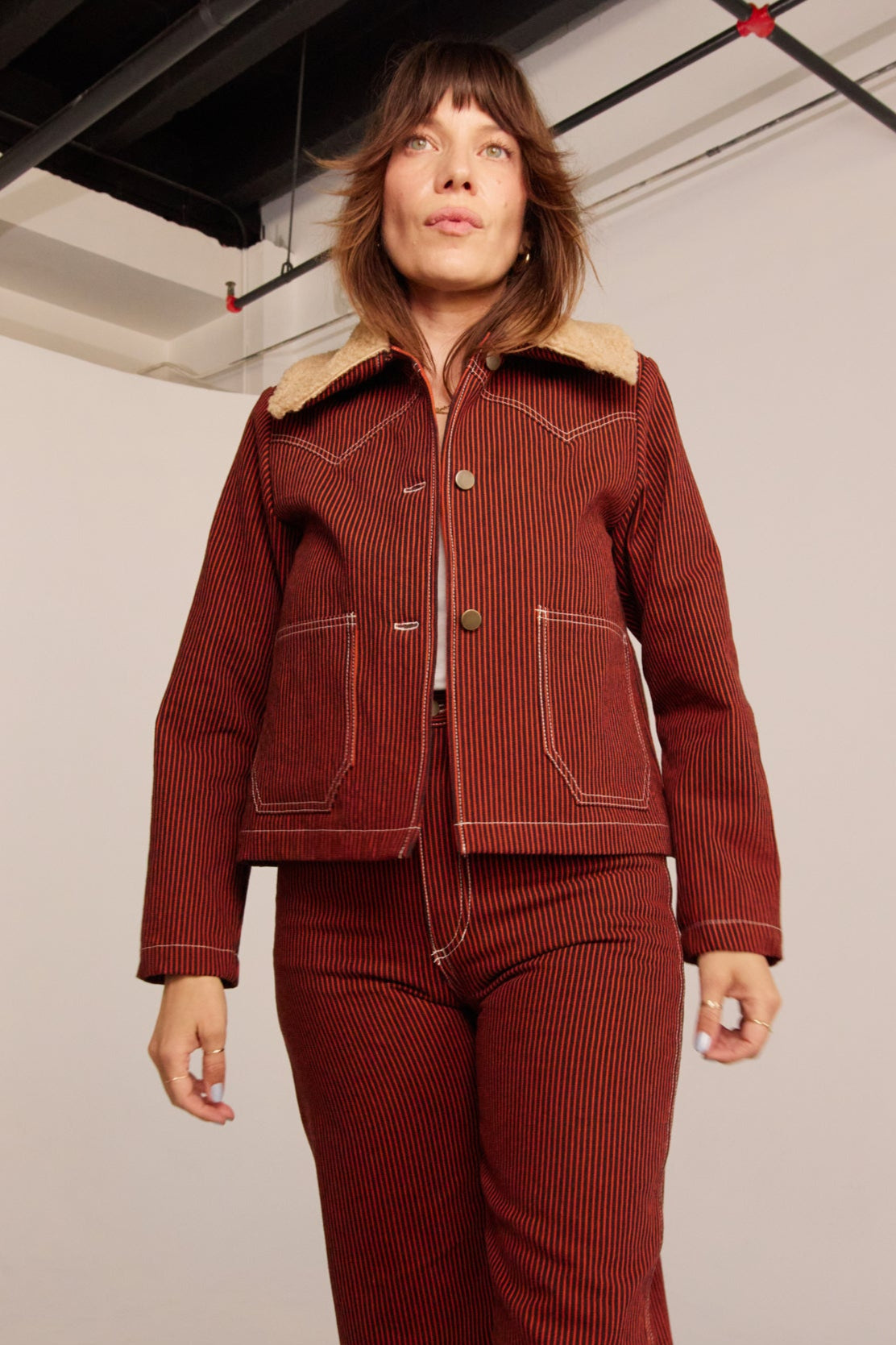 Shrunken Ranch Jacket - Red Railroad Stripe (New removable sherpa collar)