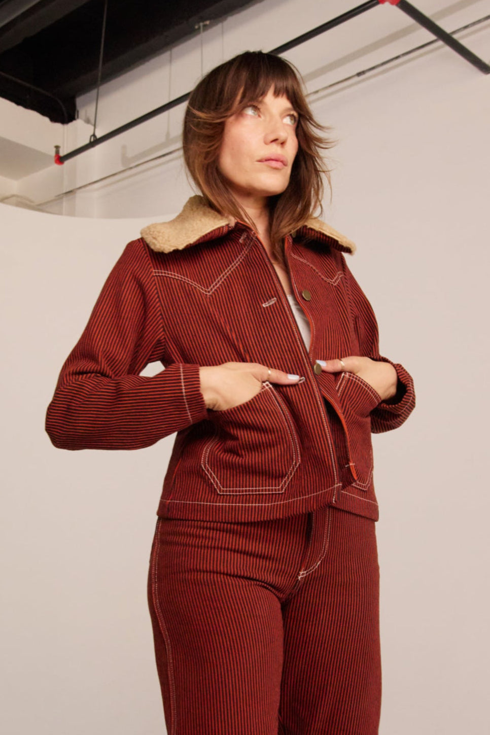 Shrunken Ranch Jacket - Red Railroad Stripe (New removable sherpa collar)