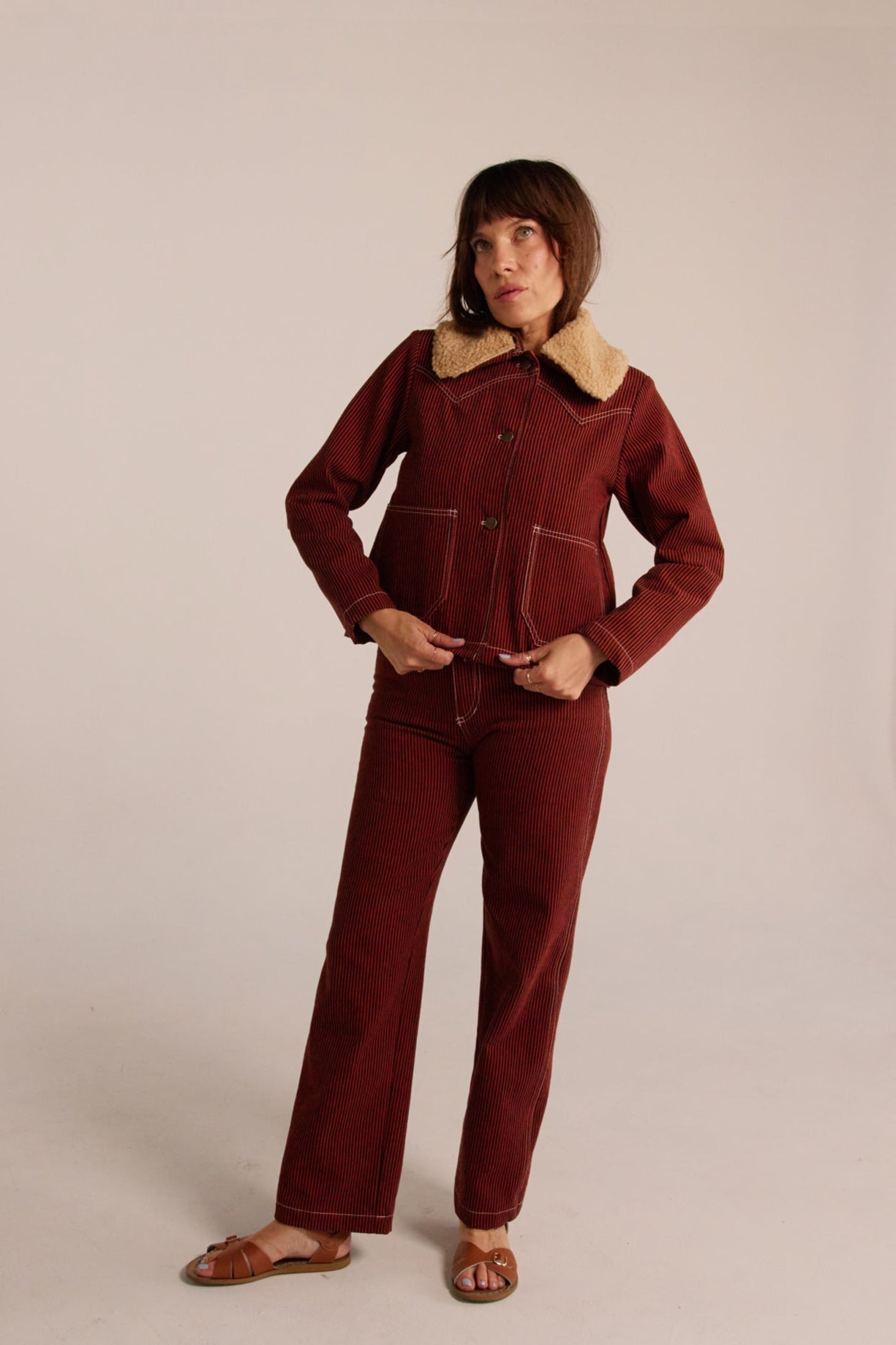 Shrunken Ranch Jacket - Red Railroad Stripe (New removable sherpa collar)