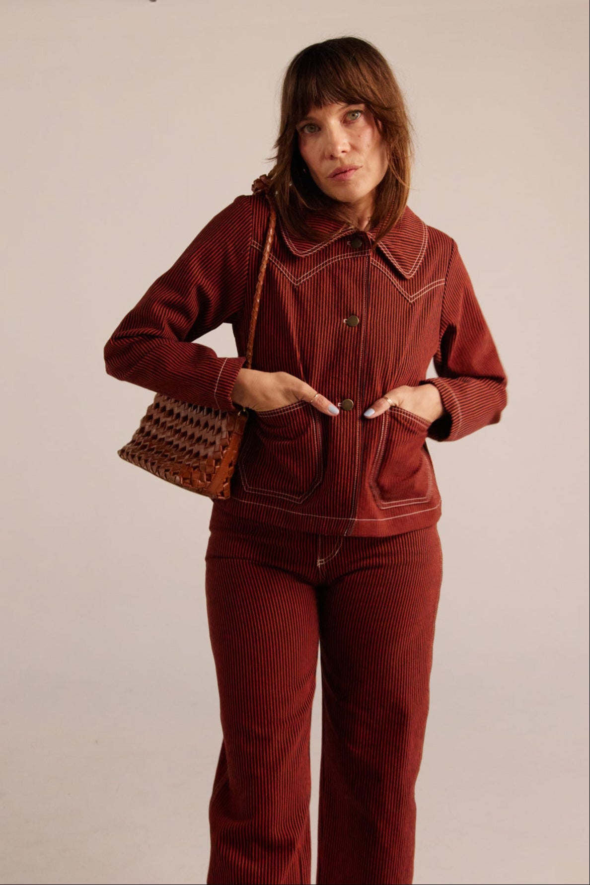 Shrunken Ranch Jacket - Red Railroad Stripe (New removable sherpa collar)