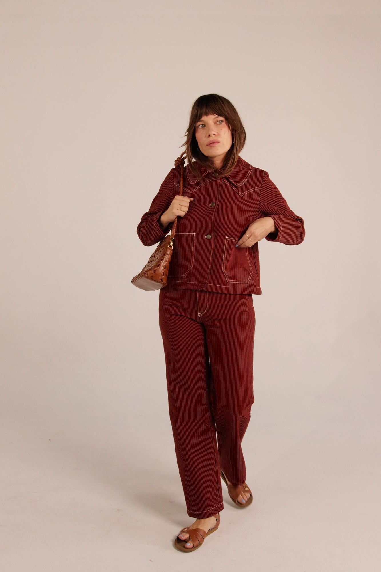 Shrunken Ranch Jacket - Red Railroad Stripe (New removable sherpa collar)