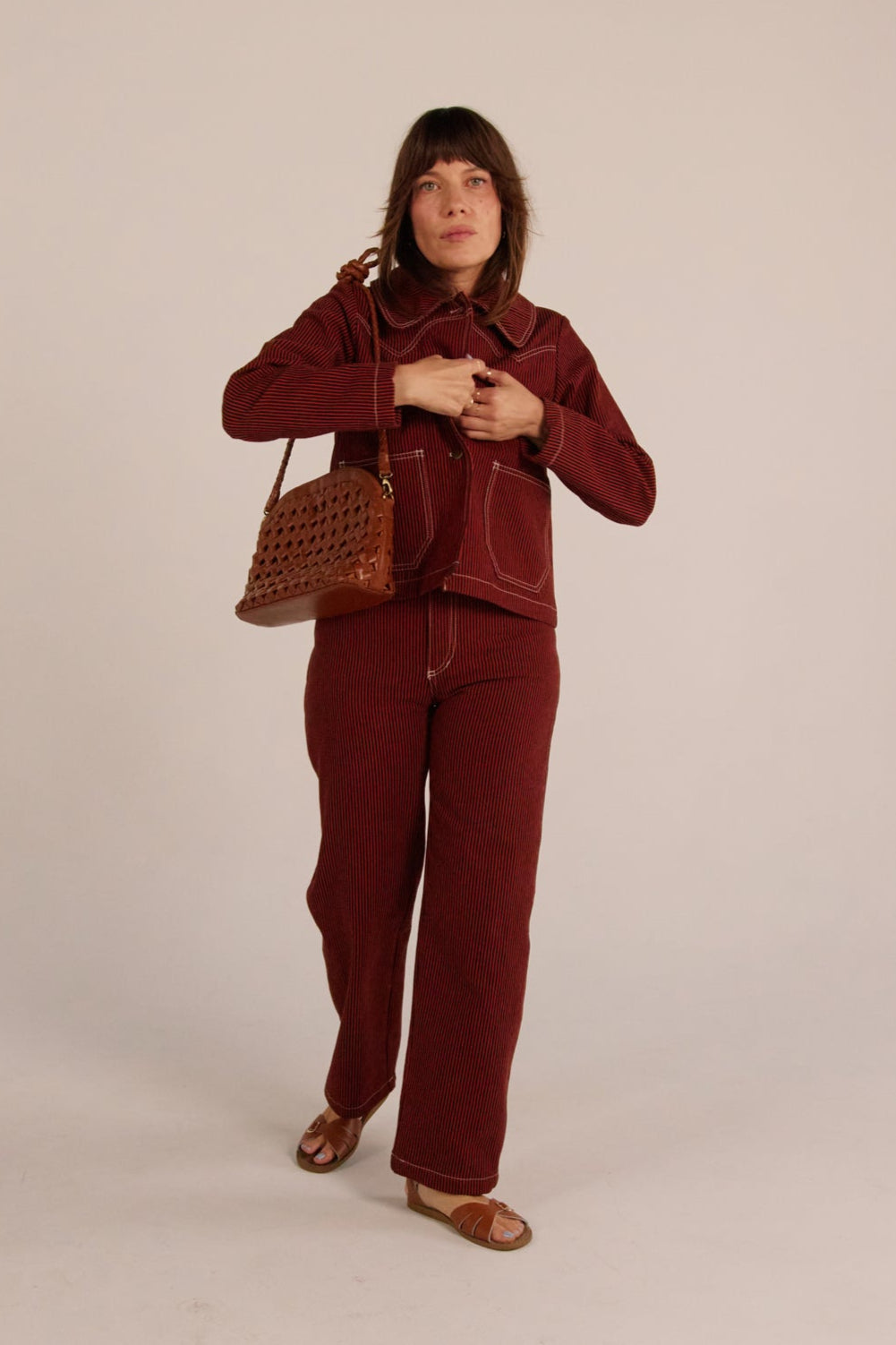 Shrunken Ranch Jacket - Red Railroad Stripe (New removable sherpa collar)