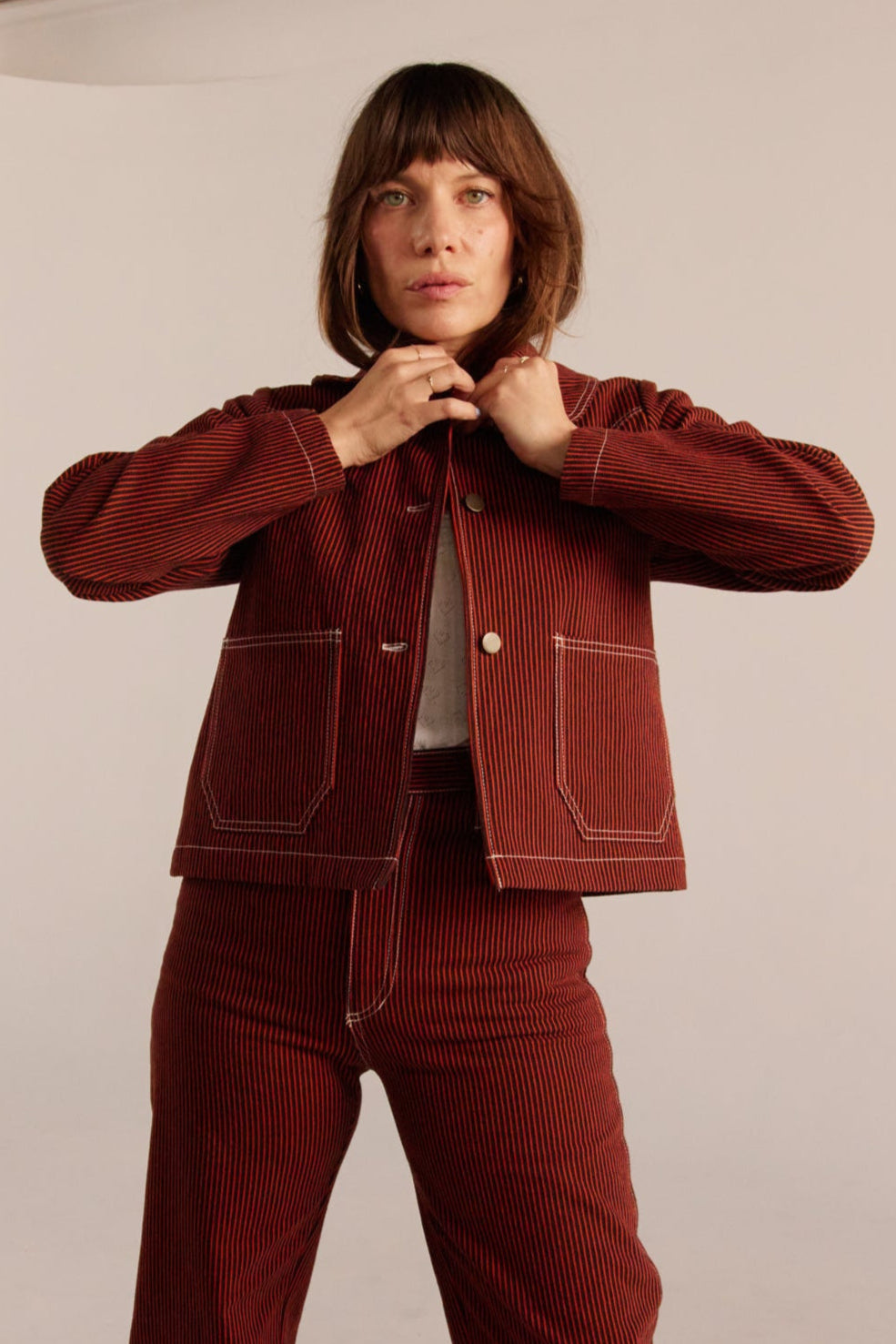 Shrunken Ranch Jacket - Red Railroad Stripe (New removable sherpa collar)