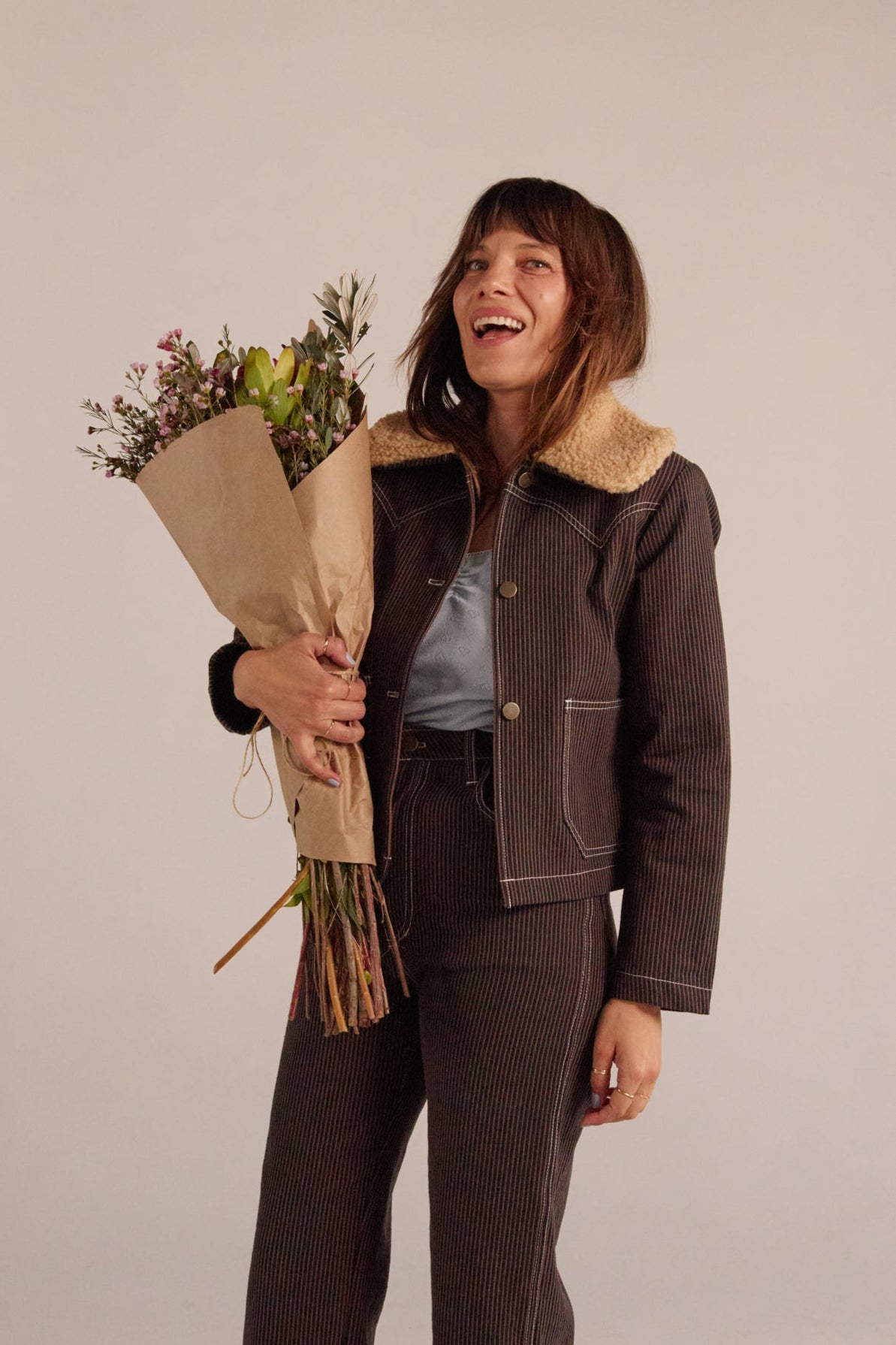 Shrunken Ranch Jacket - Brown Railroad Stripe (New removable sherpa collar)