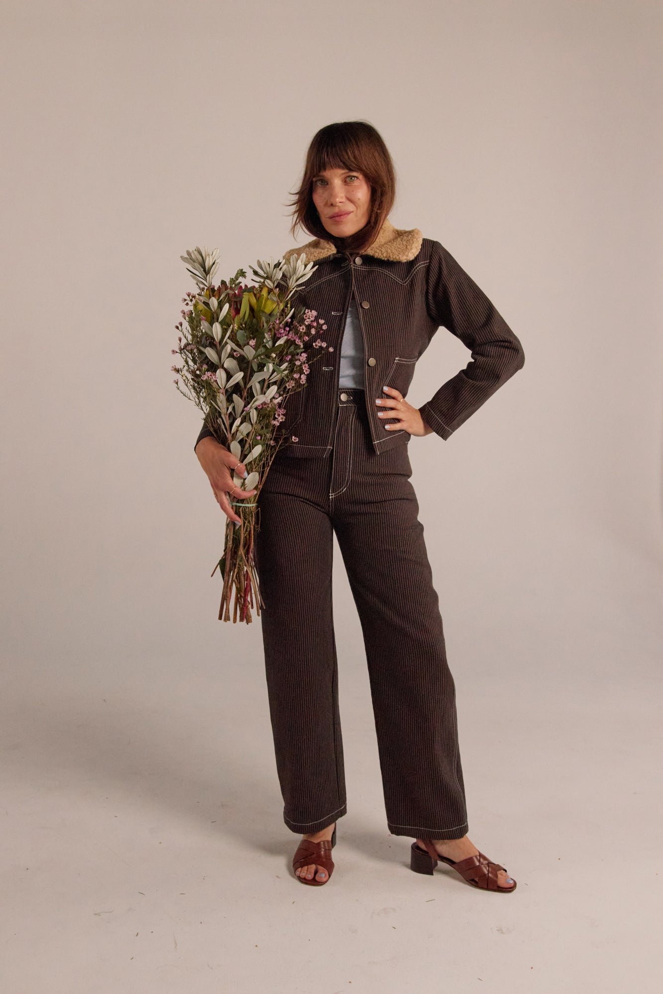 Shrunken Ranch Jacket - Brown Railroad Stripe (New removable sherpa collar)