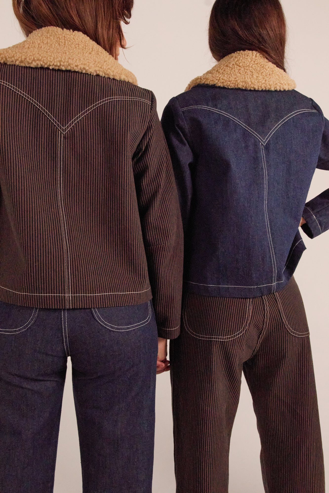 Shrunken Ranch Jacket - Brown Railroad Stripe (New removable sherpa collar)