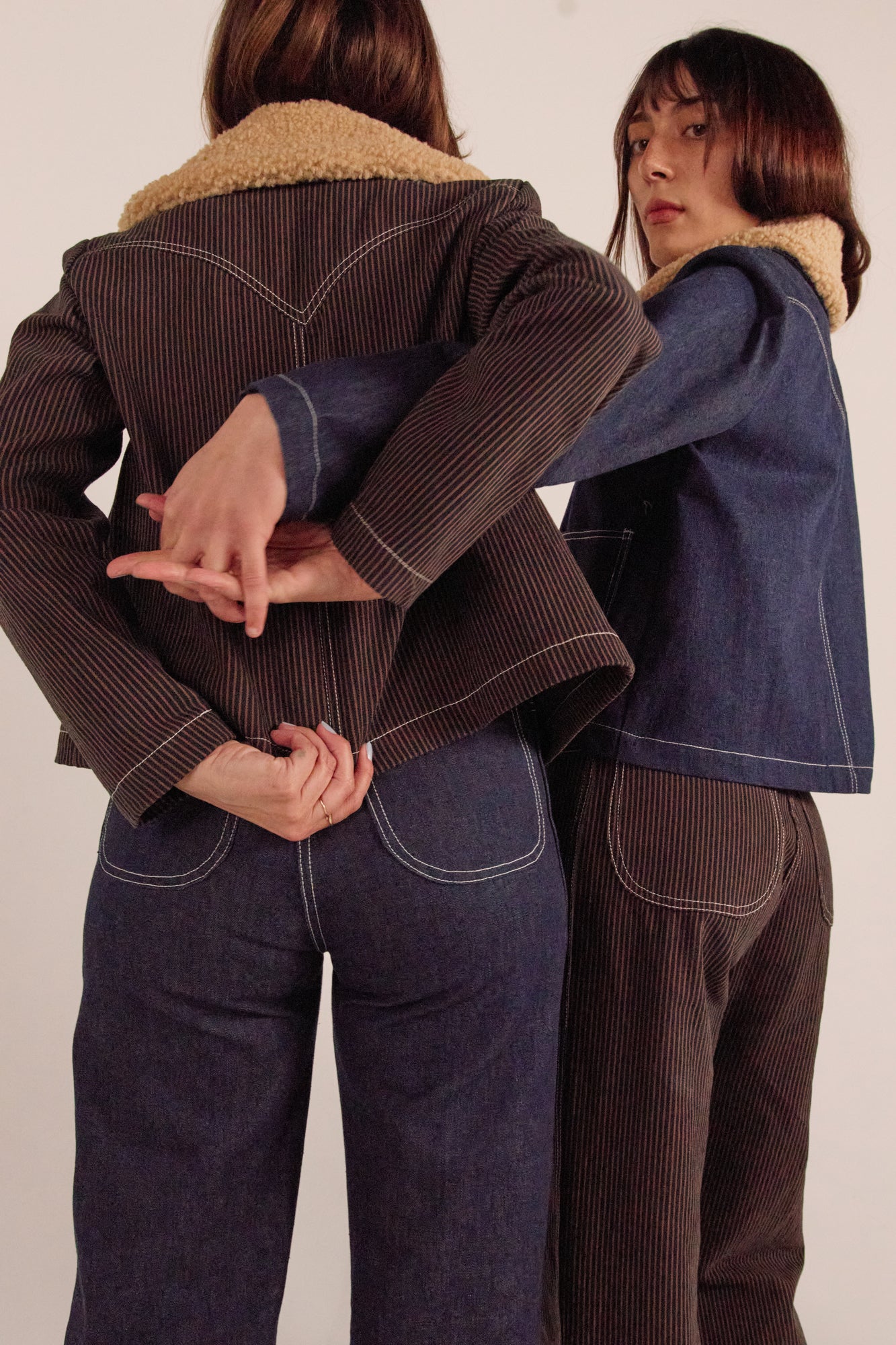 Shrunken Ranch Jacket - Brown Railroad Stripe (New removable sherpa collar)