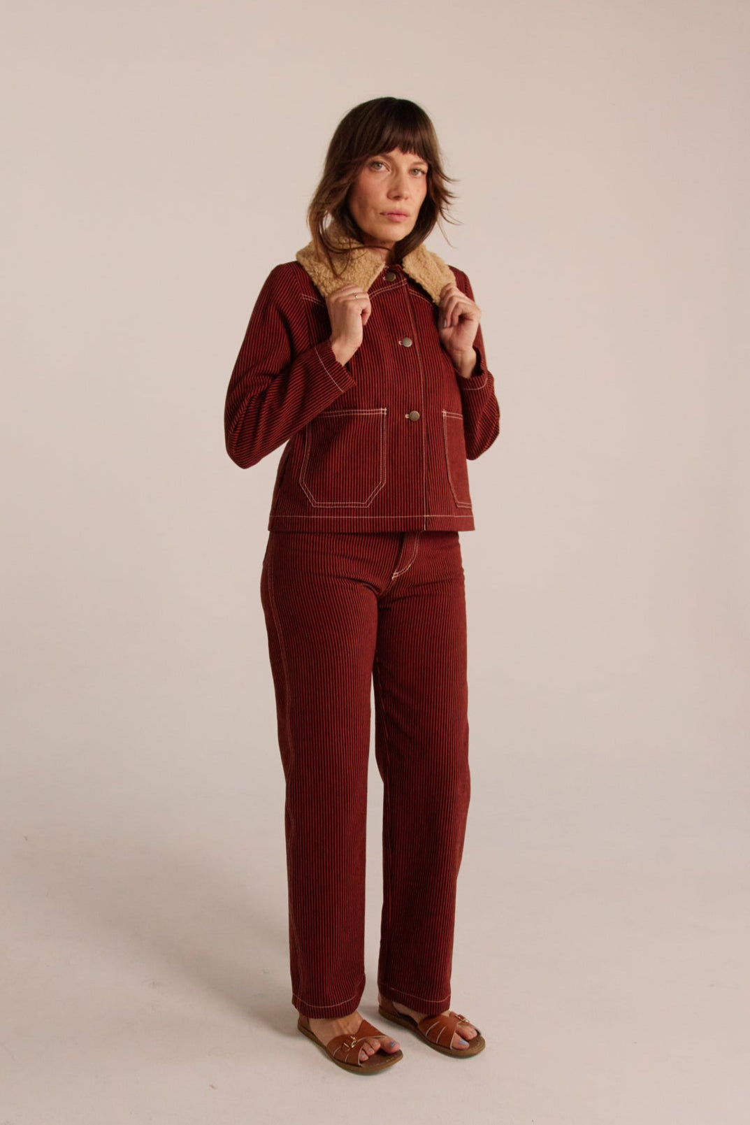 Shrunken Ranch Jacket - Red Railroad Stripe (New removable sherpa collar)