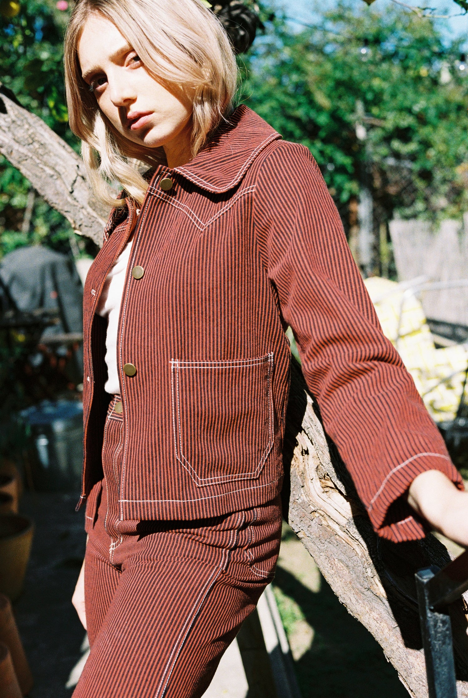 Shrunken Ranch Jacket - Red Railroad Stripe (New removable sherpa collar)