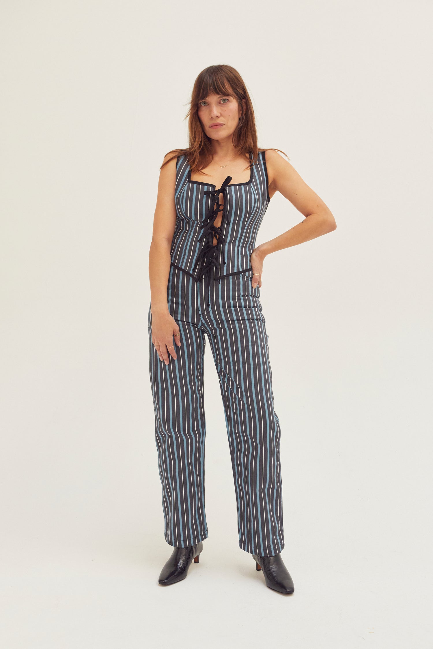 Bustier Tie Top - Striped Denim