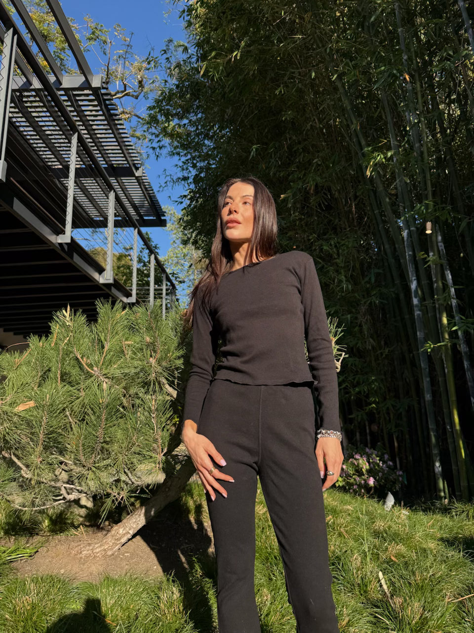 Pointelle Rosie Tee Black