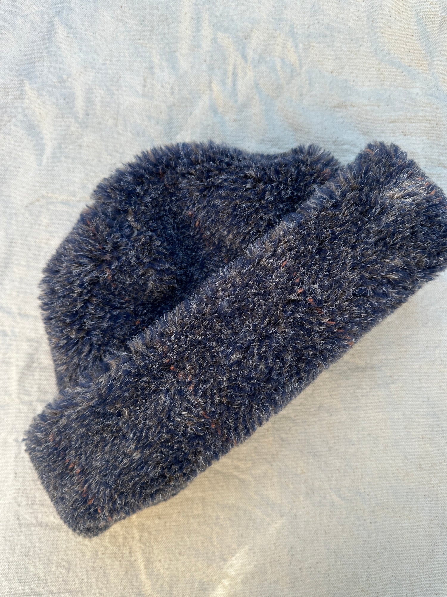 Faux Fur Hat- Marled Denim
