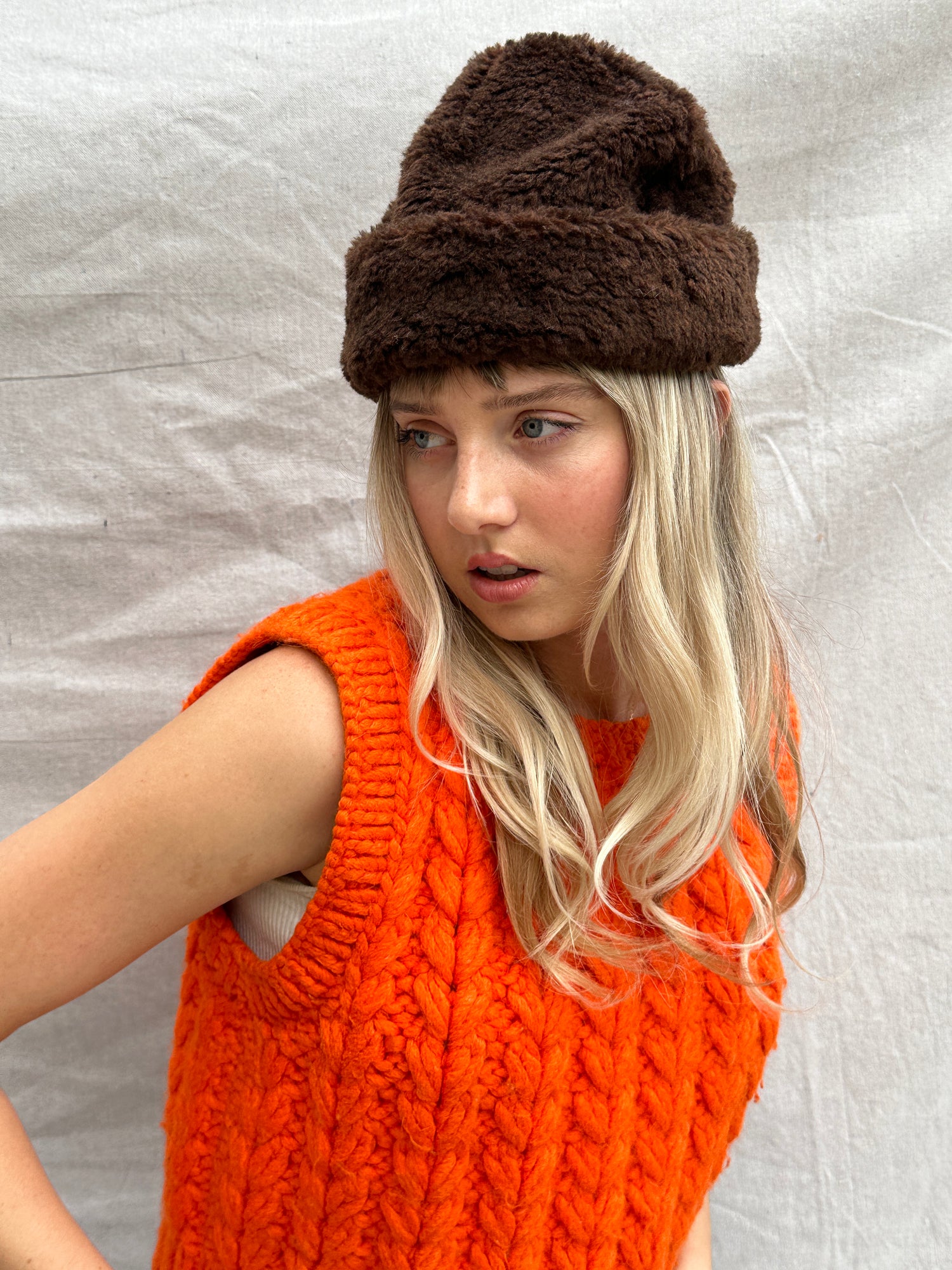 Faux Fur Hat- Teddy Brown