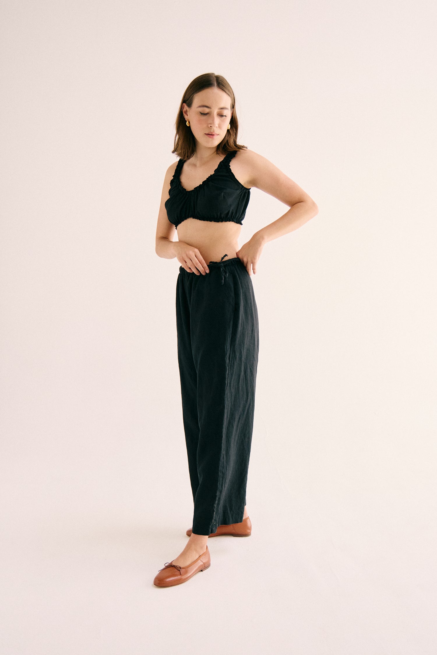 Harlow Side Tie Pant - Midnight Black