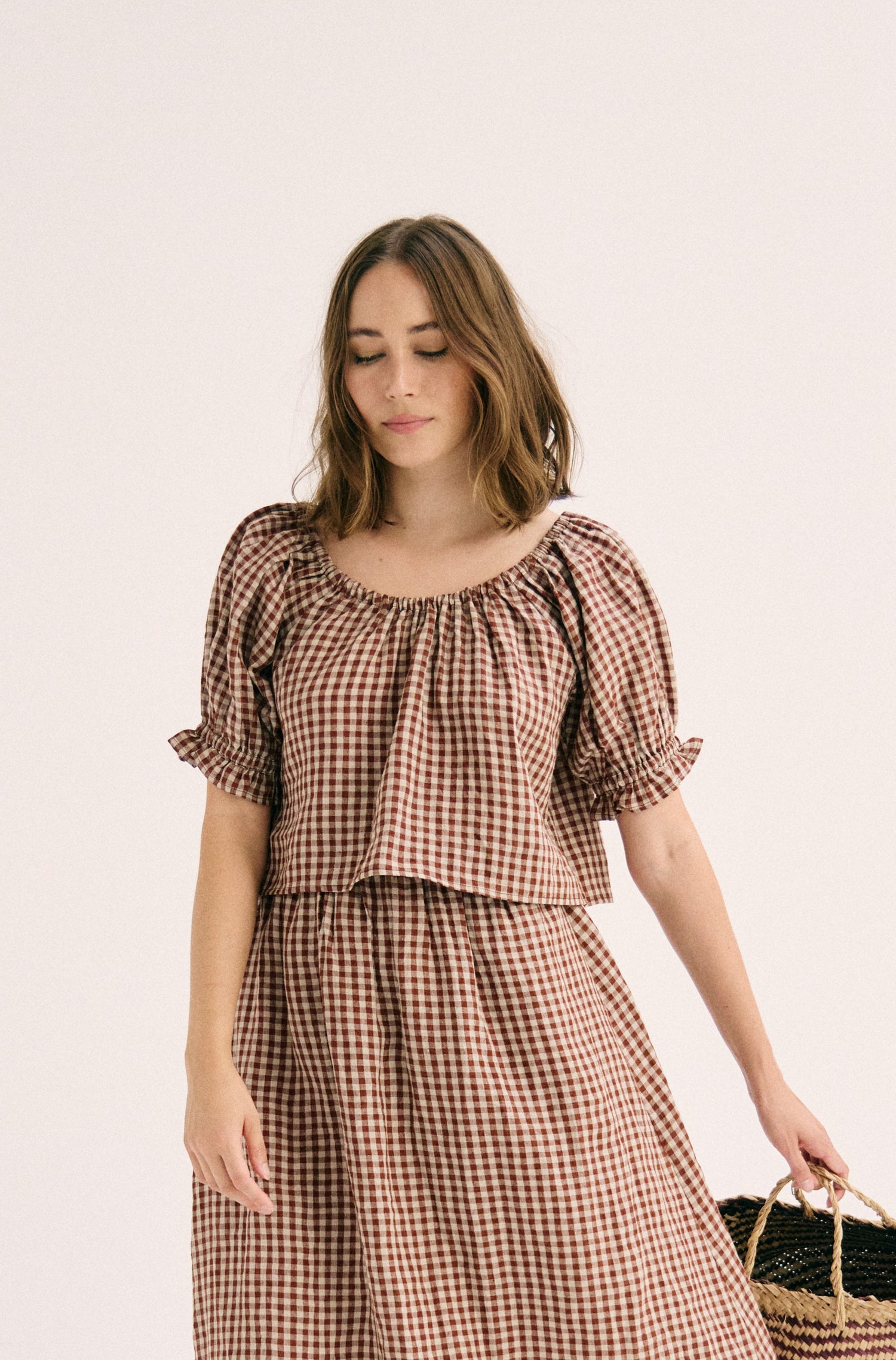 Clementine Blouse - Brown Gingham