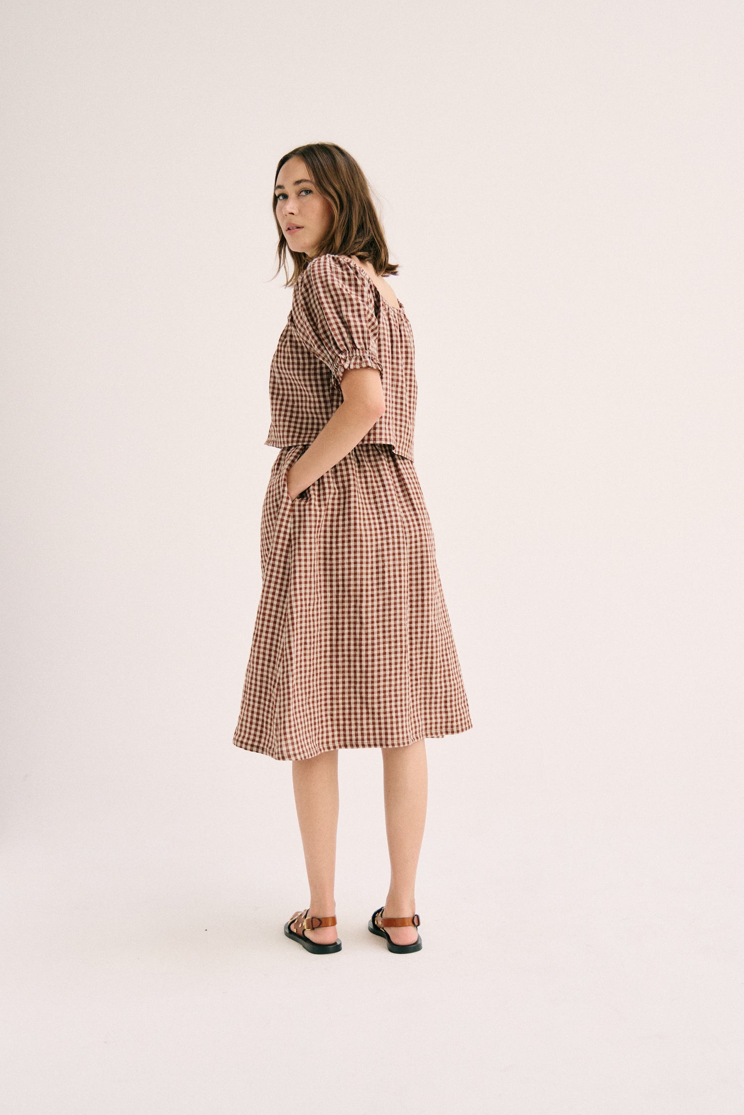 Clementine Blouse - Brown Gingham