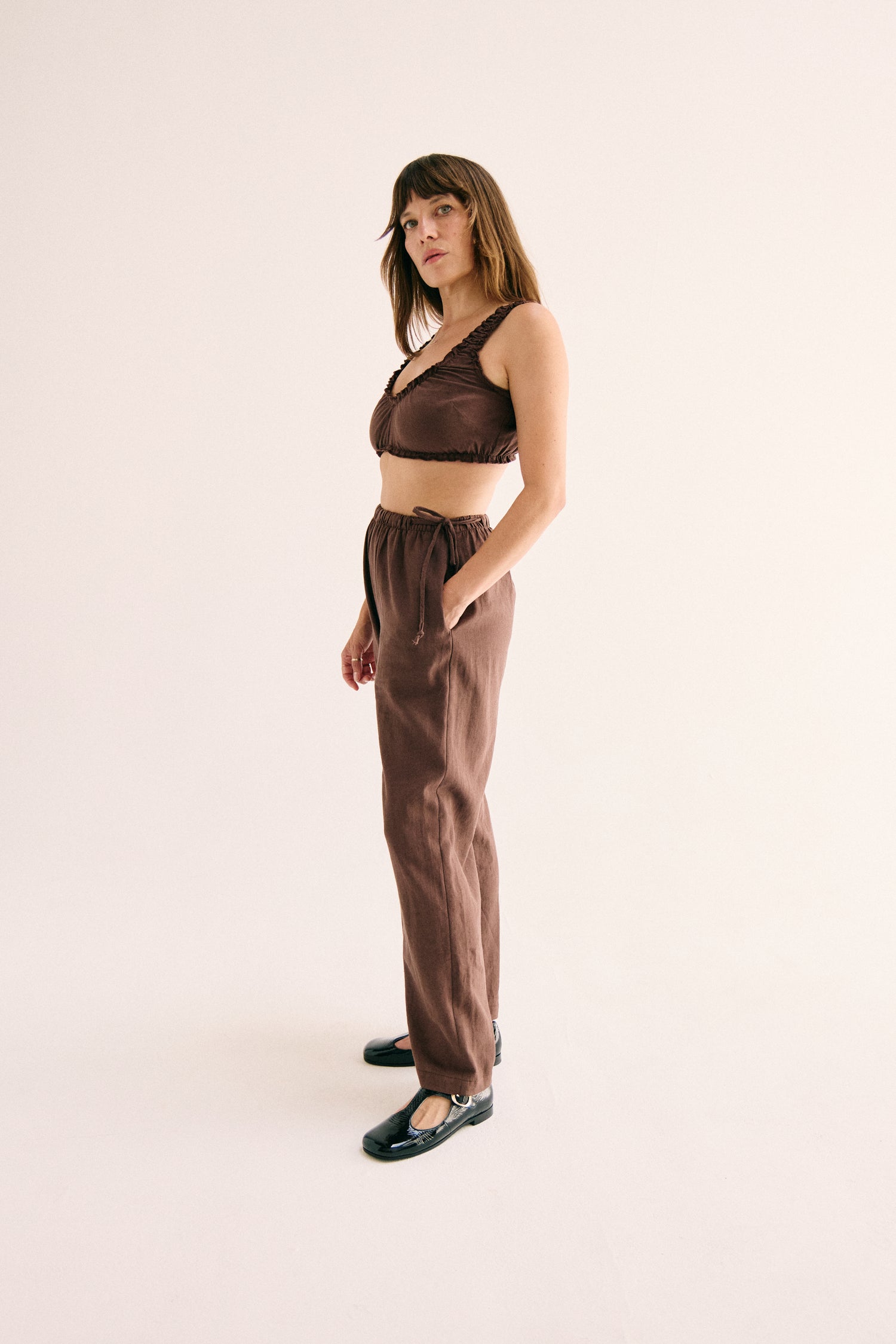 Harlow Side Tie Pant - Cedar Brown