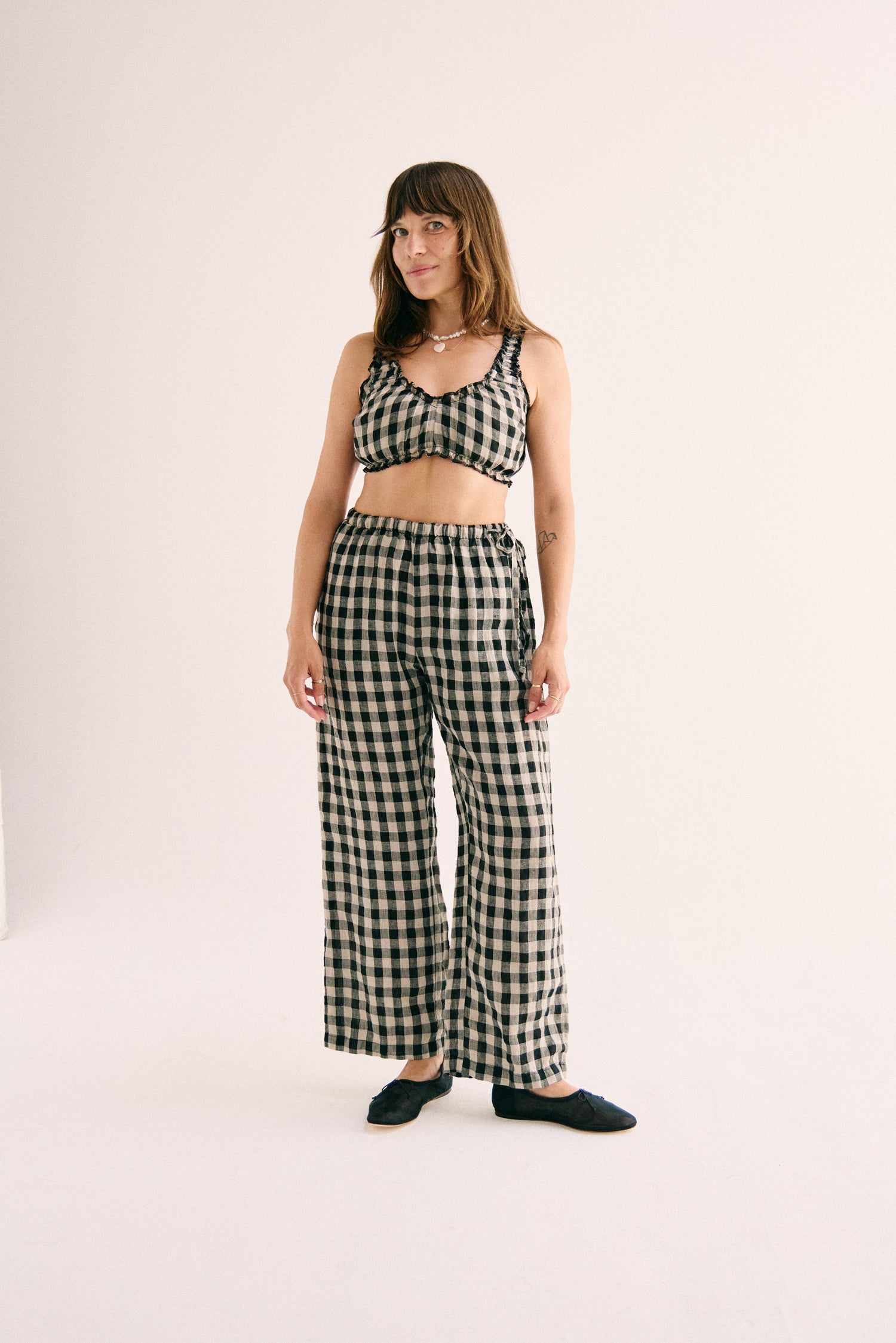 Harlow Side Tie Pant - Black Gingham