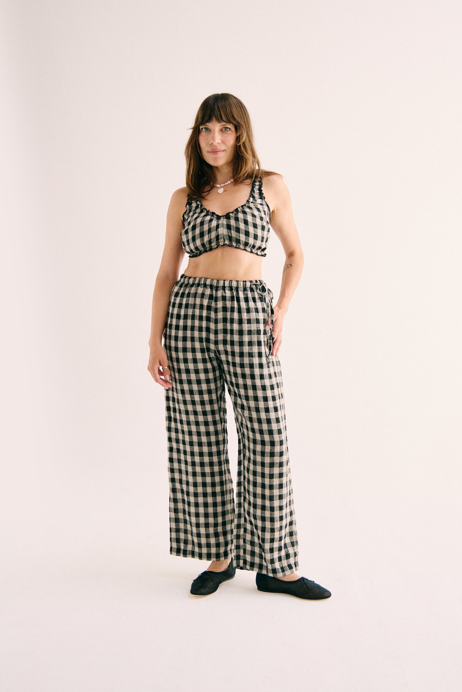 Harlow Side Tie Pant - Black Gingham