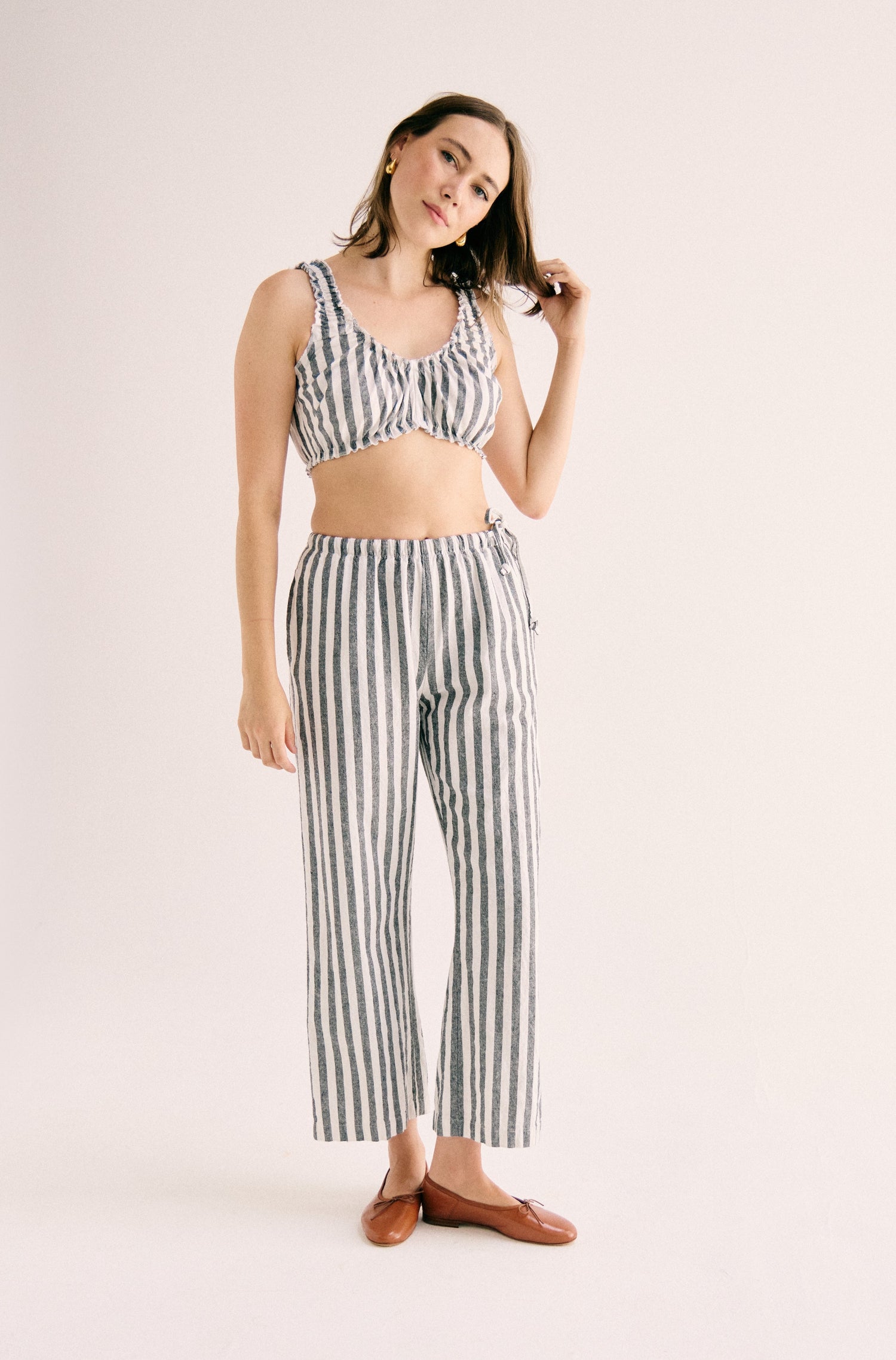 Harlow Side Tie Pant - Black Striped Yarn Dye