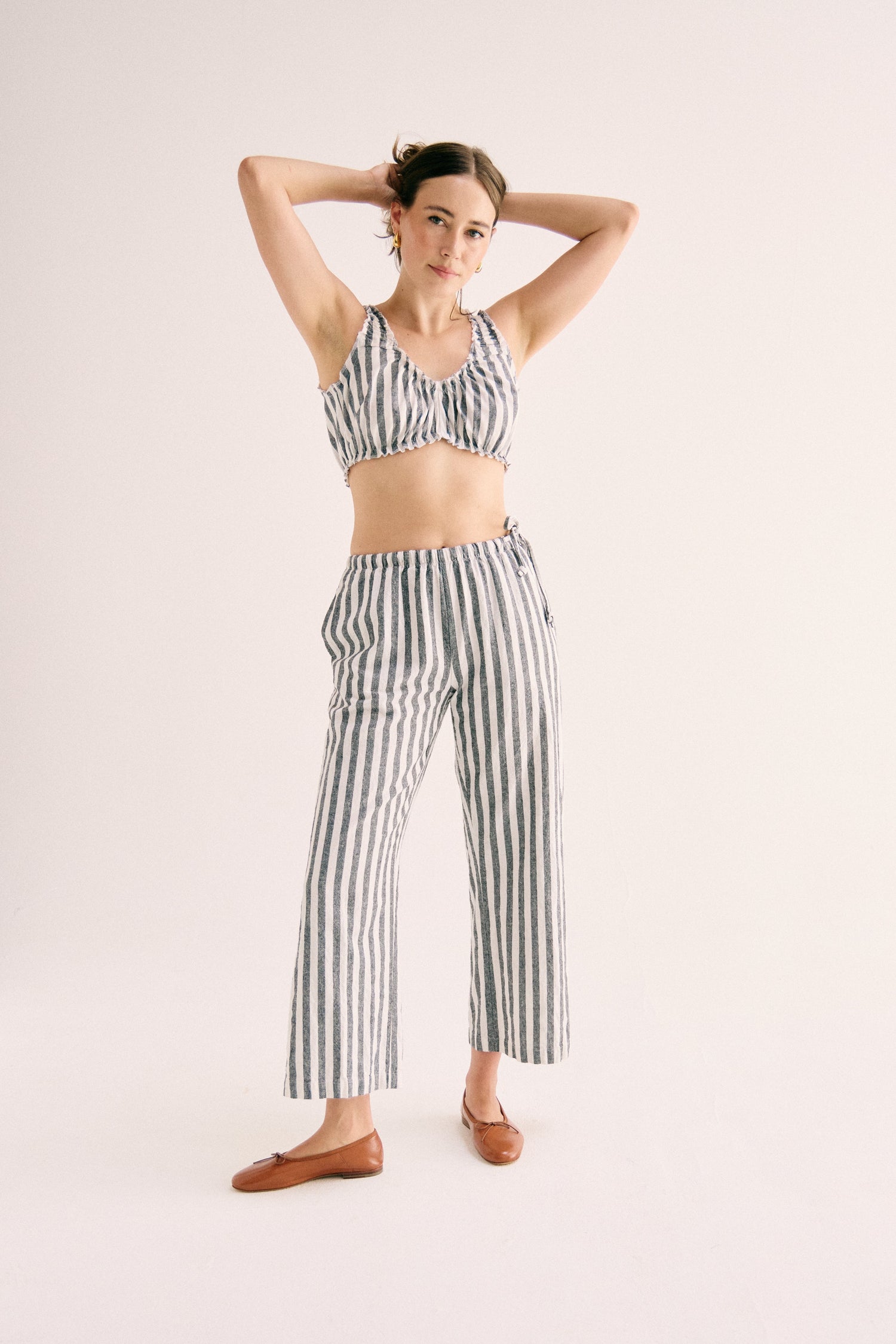 Harlow Side Tie Pant - Black Striped Yarn Dye