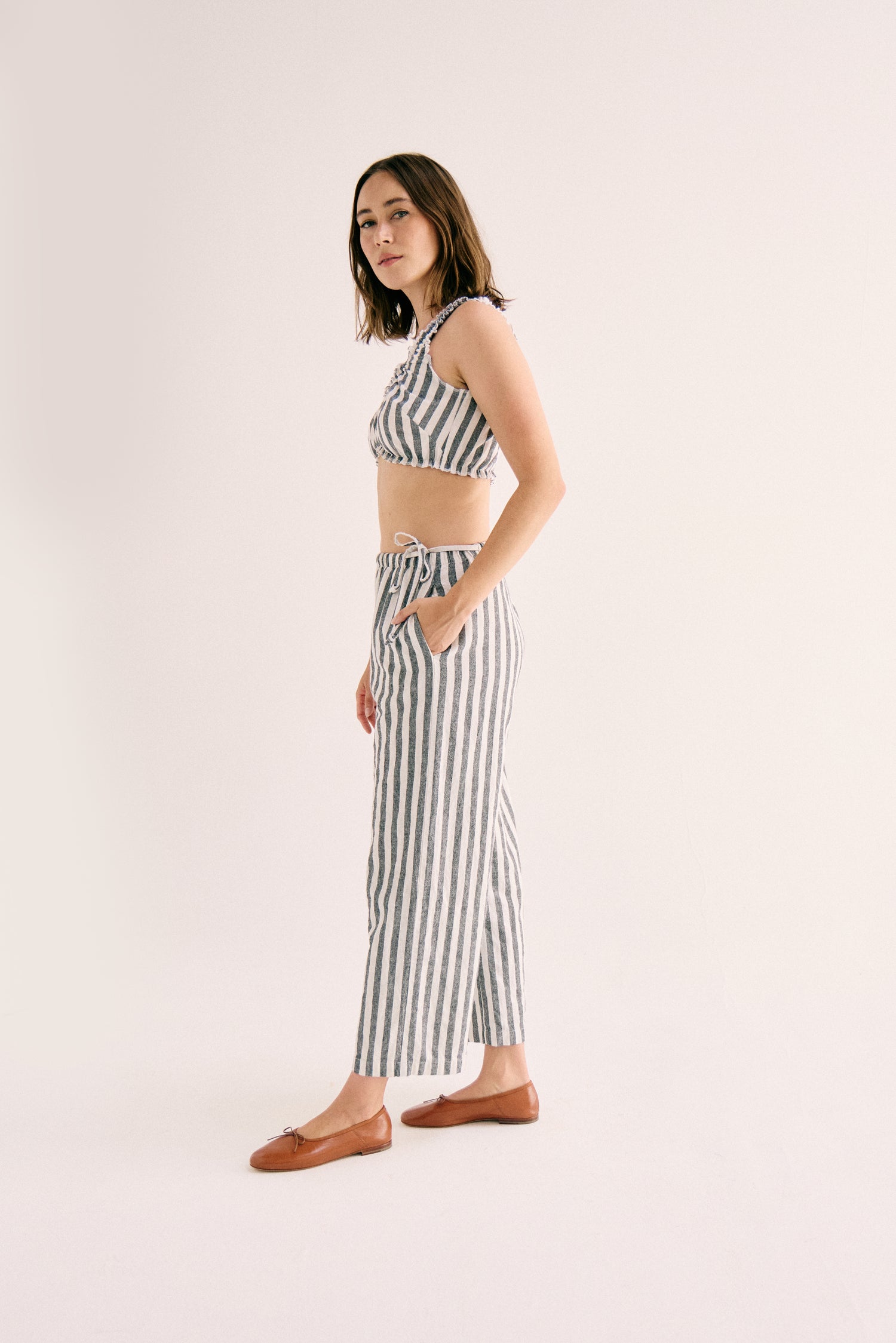 Harlow Side Tie Pant - Black Striped Yarn Dye