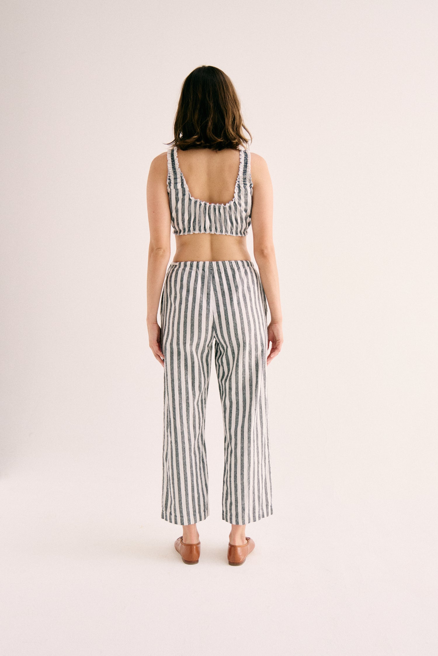 Harlow Side Tie Pant - Black Striped Yarn Dye